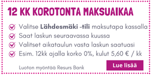 12 kk korotonta maksuaikaa huonekaluille